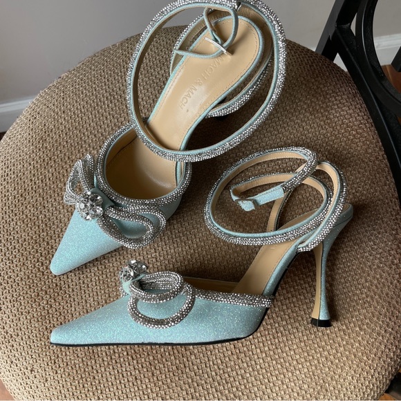 Mach & Mach double crystal bow shimmer ankle strap heels - Picture 11 of 17